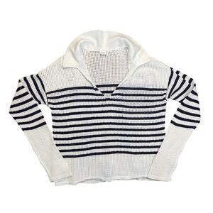 GAP Women's Blue Striped Collared Knit Sweater 100% Cotton White Navy‎ Blue Sz M